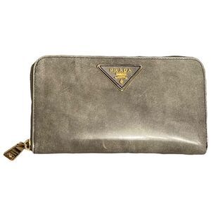 Prada Continental Zip Around Wallet Gray Authentic
